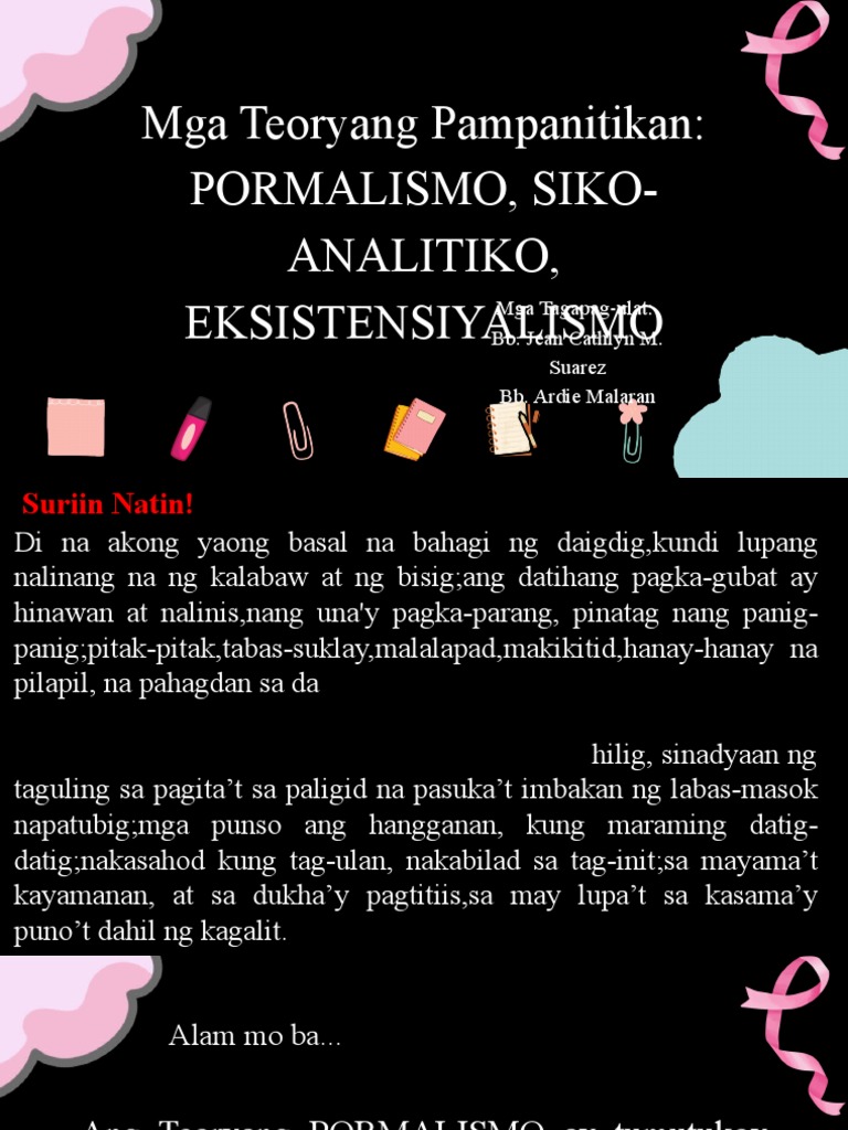 Mga Teoryang Pampanitikan Pormalismo Siko Analitiko Eksistensiyalismo Pdf