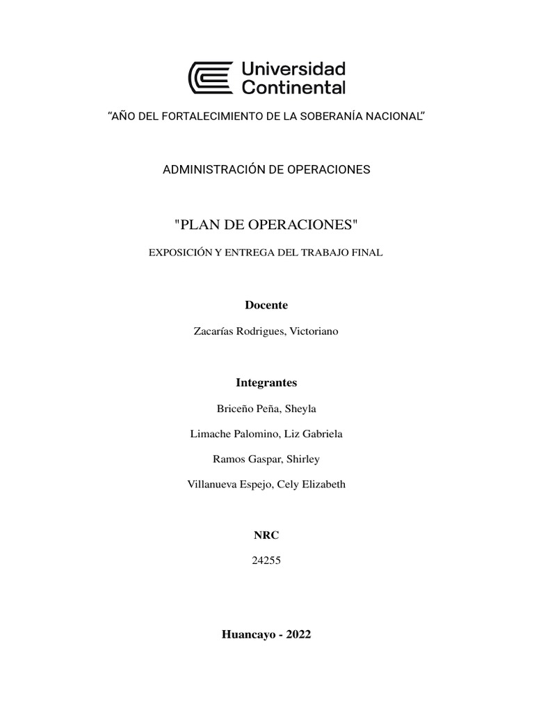 Plan de Operaciones | PDF | Business | Iniciativa empresarial