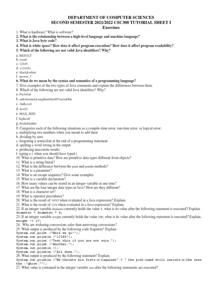 Java Programming Tutorial Exercises | PDF