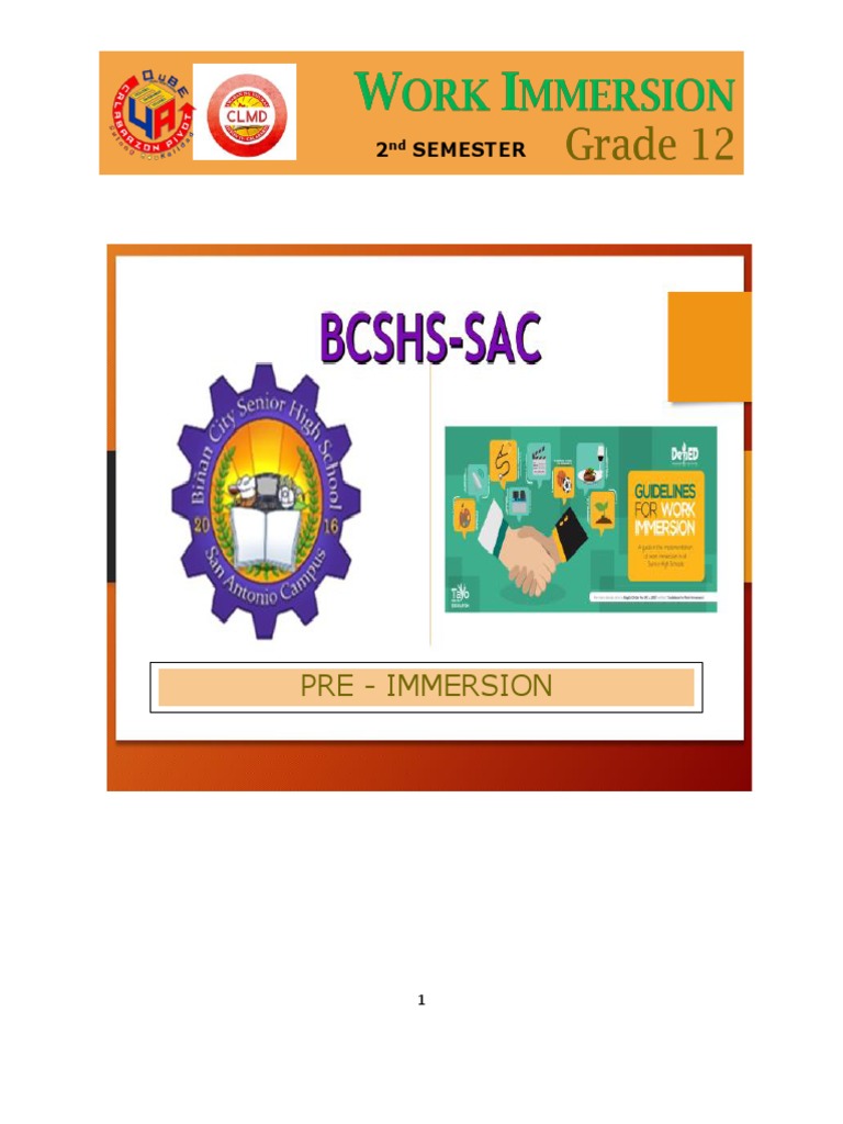 Pre-Immersion Module for Grade 12 WI | PDF | Learning | Curriculum