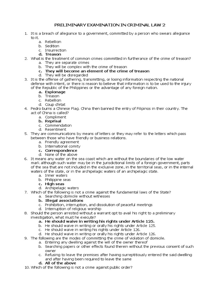 Preliminary Examination PDF Treason Detention (Imprisonment)