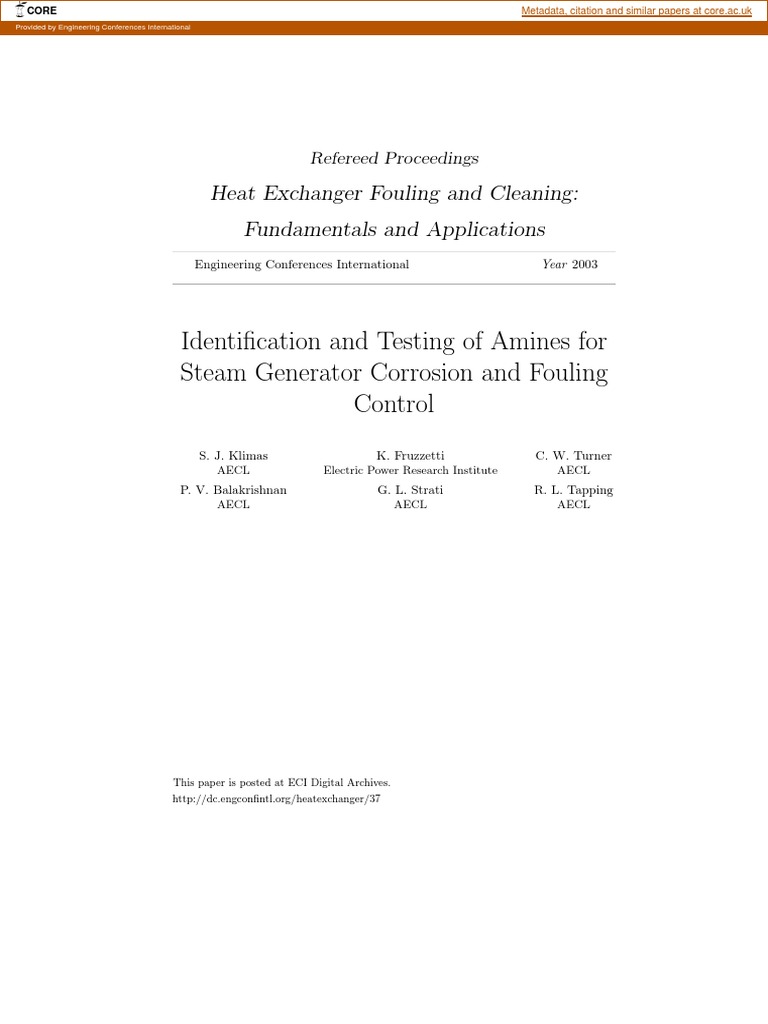 Use of Amines in Boiler PDF Pressurized Water Reactor Heat Exchanger