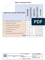 Table of Specification