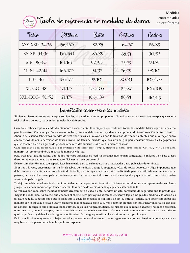 Tabla de Medidas Marist Creando Ideas PDF Ropa Apariencia humana