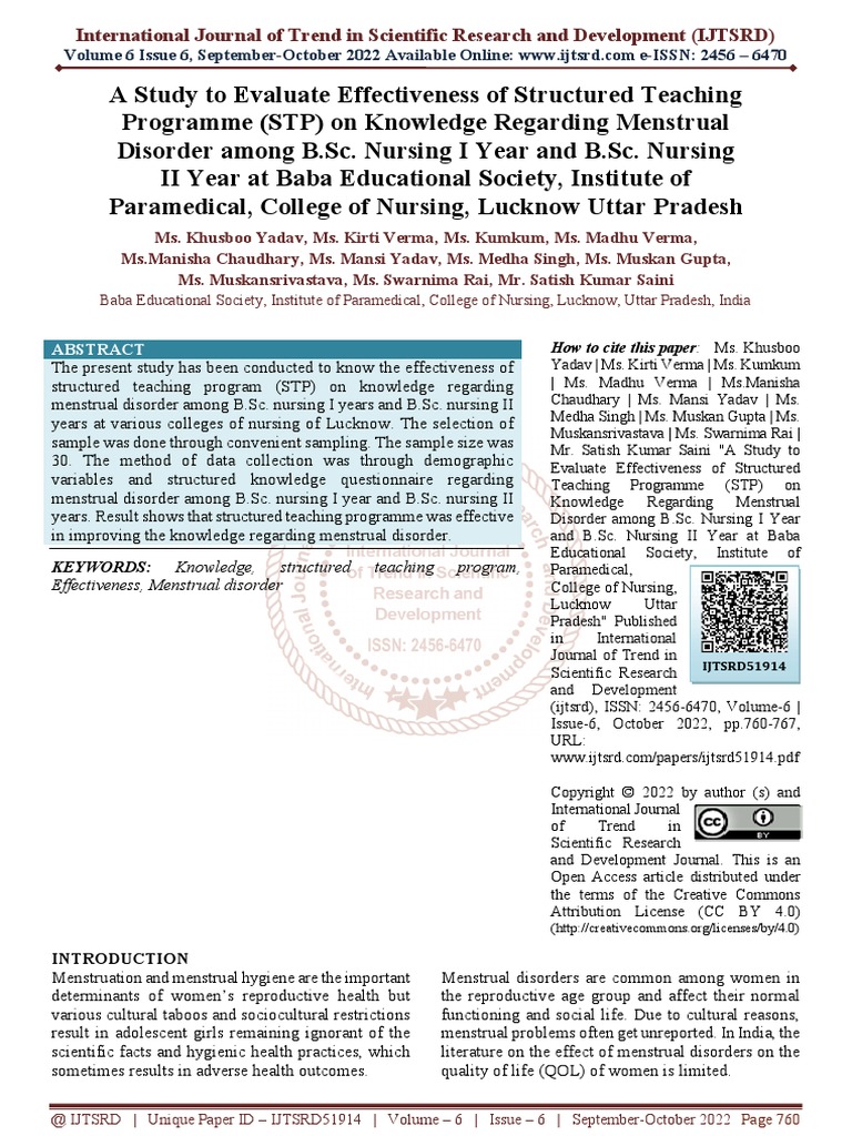 A Study To Evaluate Effectiveness of Structured Teaching Programme STP ...