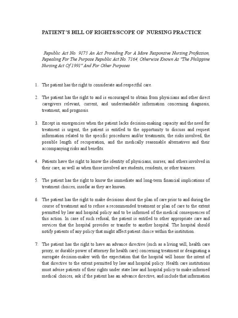 Patient's Bill of Rights Overview | PDF