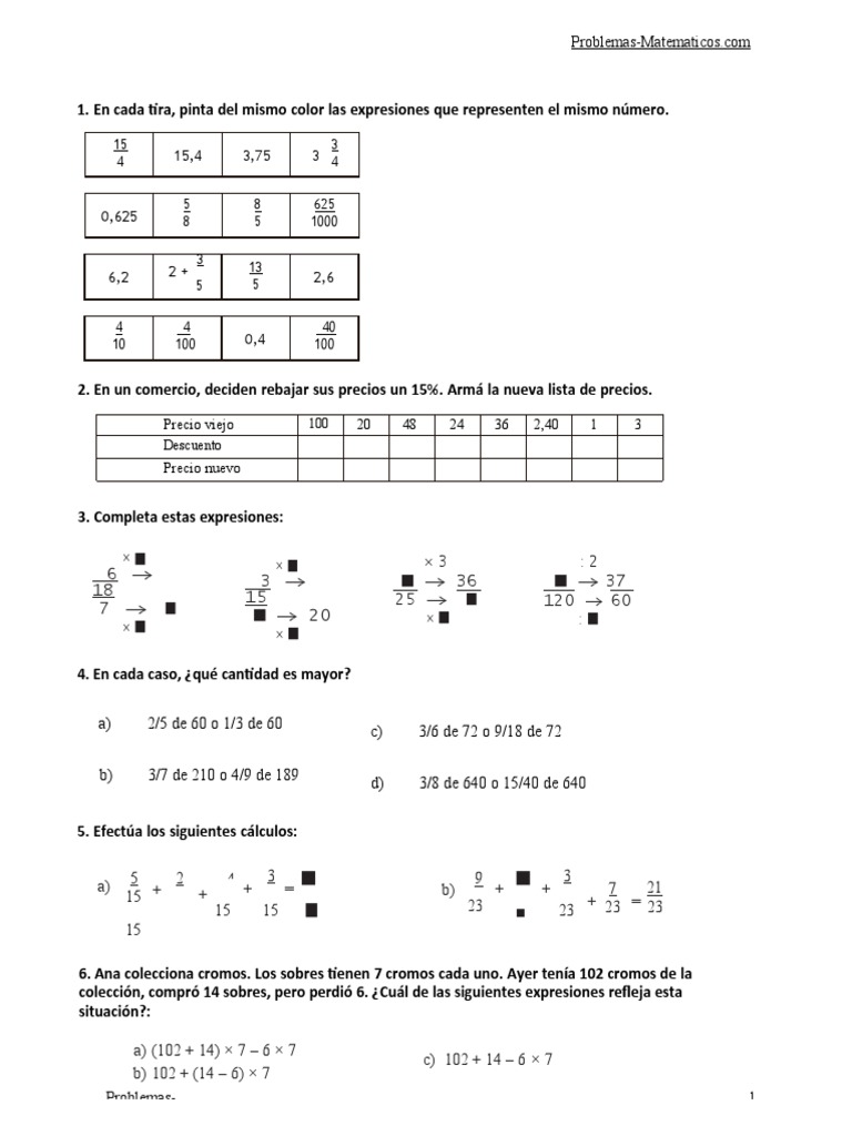 Ejercicios Matemáticos para Sexto Grado | PDF | División (Matemáticas