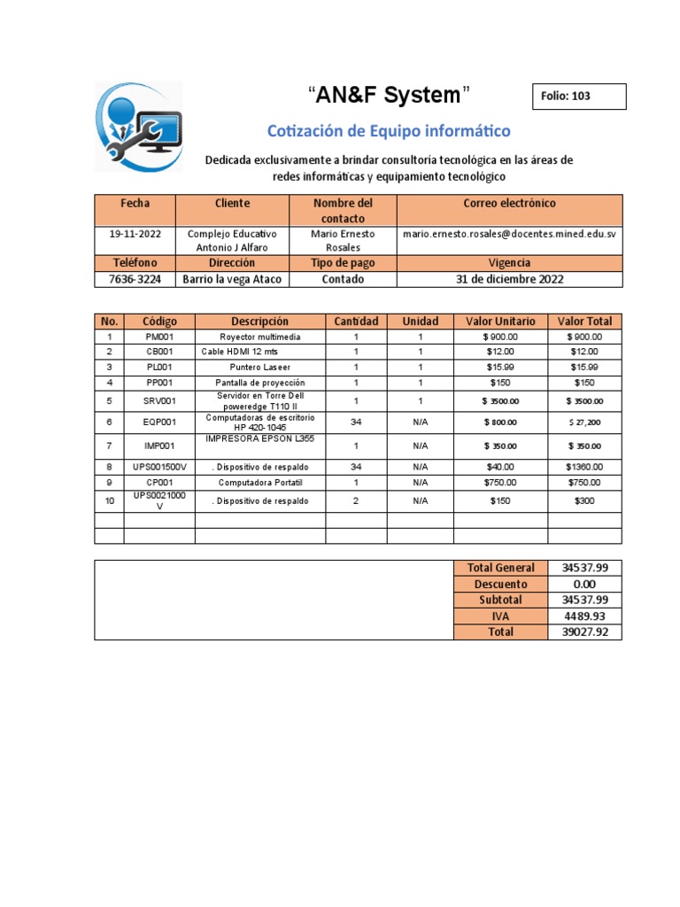 Cotización de Equipos HP y Tecnología | PDF
