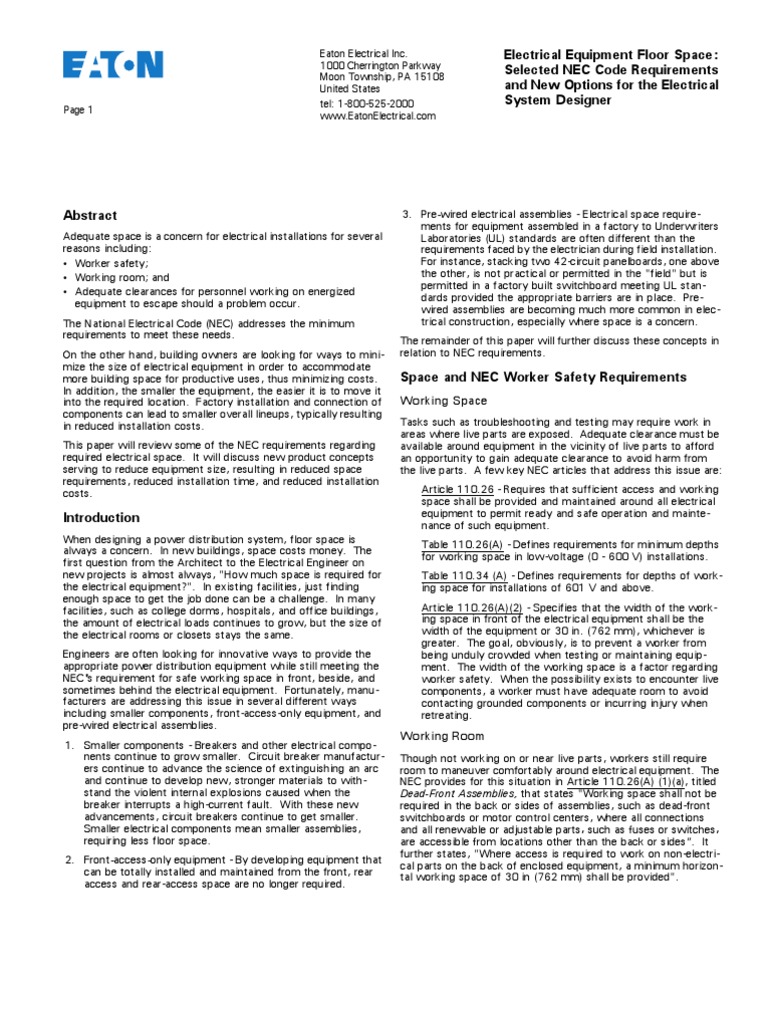 NEC Eaton Equipment Clearances Electrical Substation Transformer