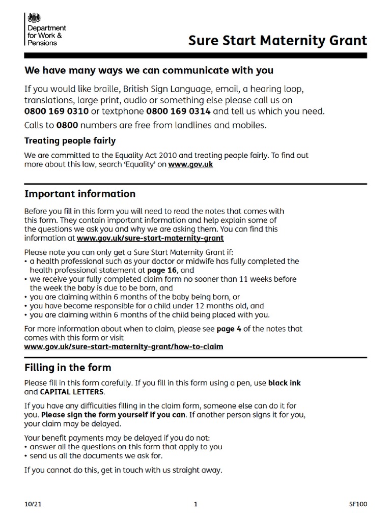 Sure Start Maternity Grant sf100 PDF