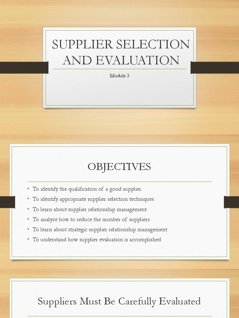 Module 3 - SUPPLIER SELECTION AND EVALUATION | PDF | Supply Chain ...