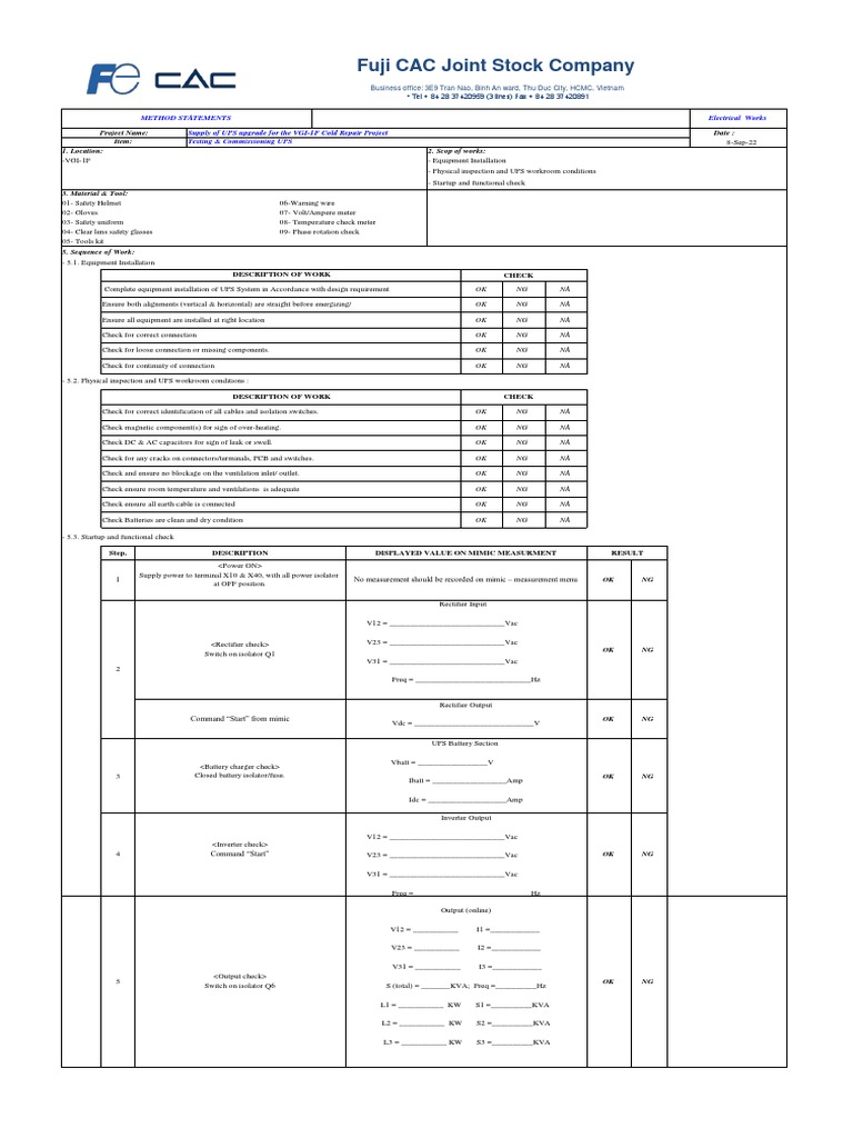 UPS Testing and Commissioning Report | PDF | Power (Physics) | Equipment