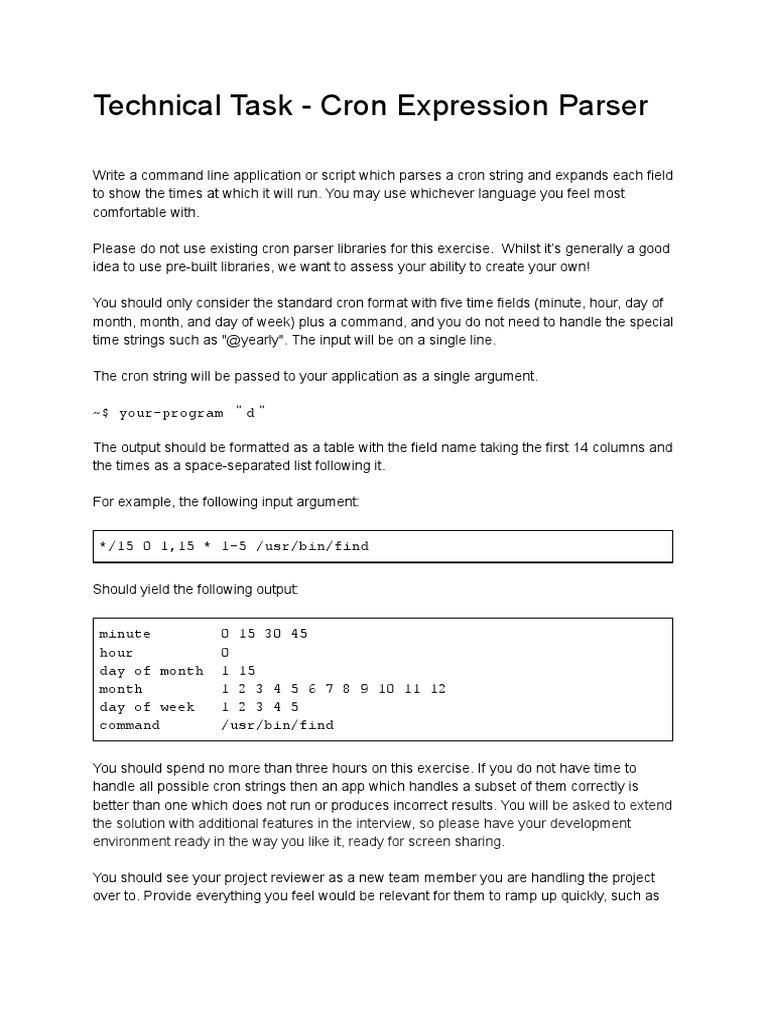 Technical Task Cron Expression Parser PDF