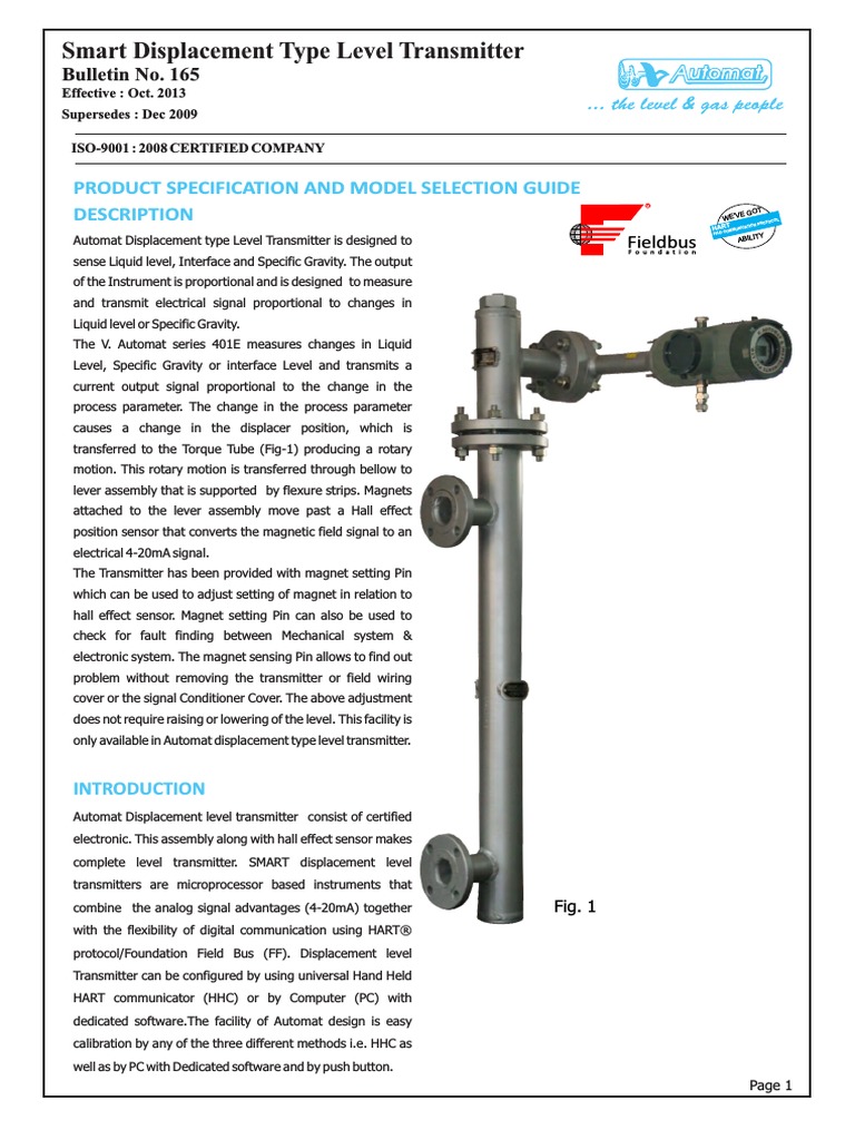Smart Displacement Type Level Transmitter | PDF | Power Supply ...