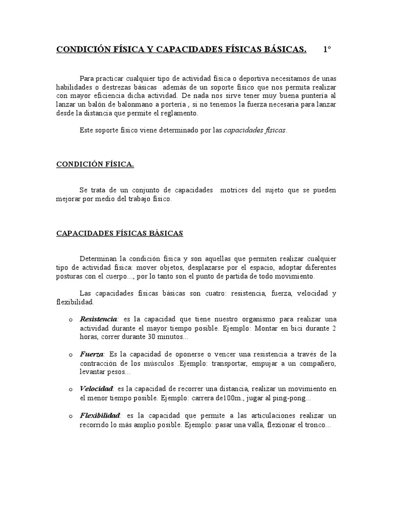 Condición Física y Capacidades Físicas | PDF | Flexibilidad (anatomía ...