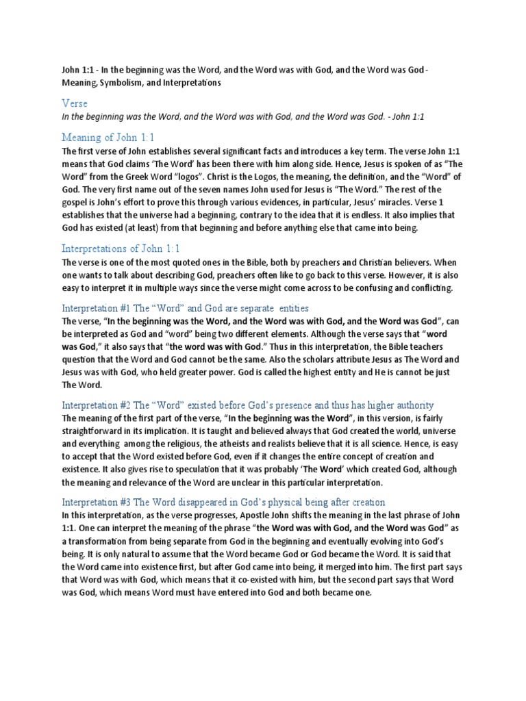 John 1 1 | PDF | Logos (Christianity) | Gospel Of John