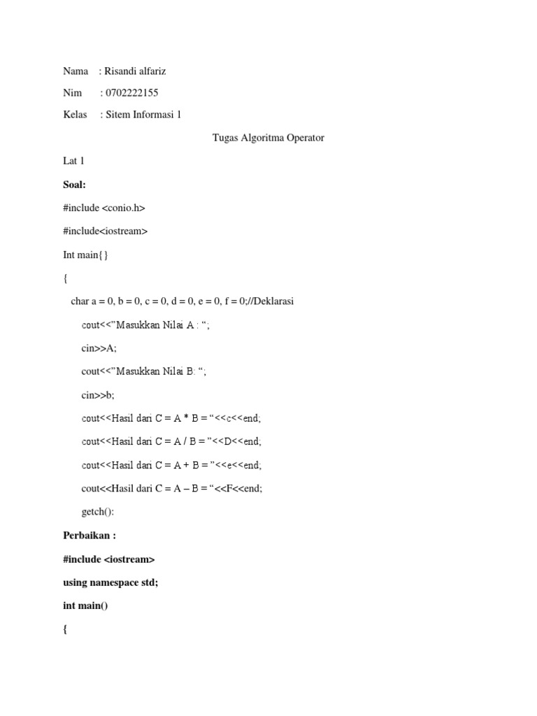 Perbaikan Kode C++ untuk Algoritma Operator | PDF | Komputer