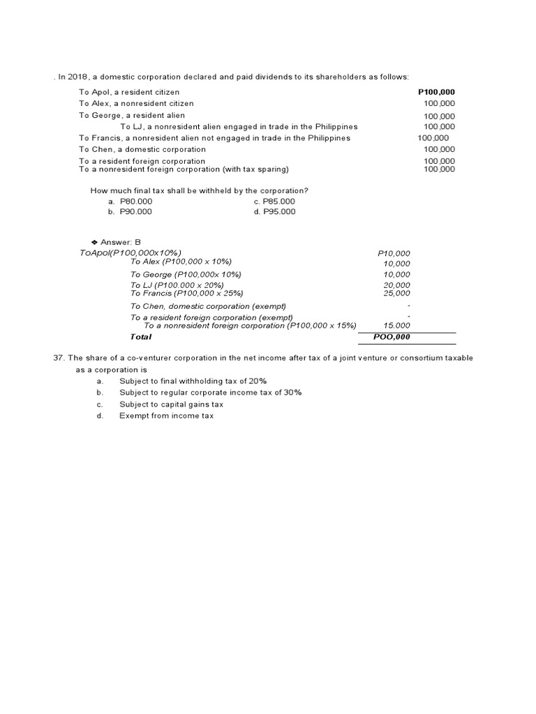 Final Tax Withheld by The Corporation | PDF | Corporate Tax | Income