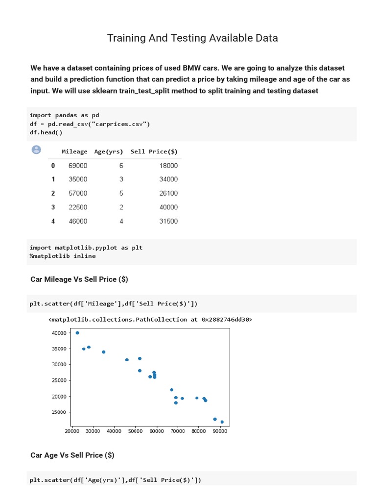 Train-Test Split for BMW Price Prediction | PDF | Prediction ...