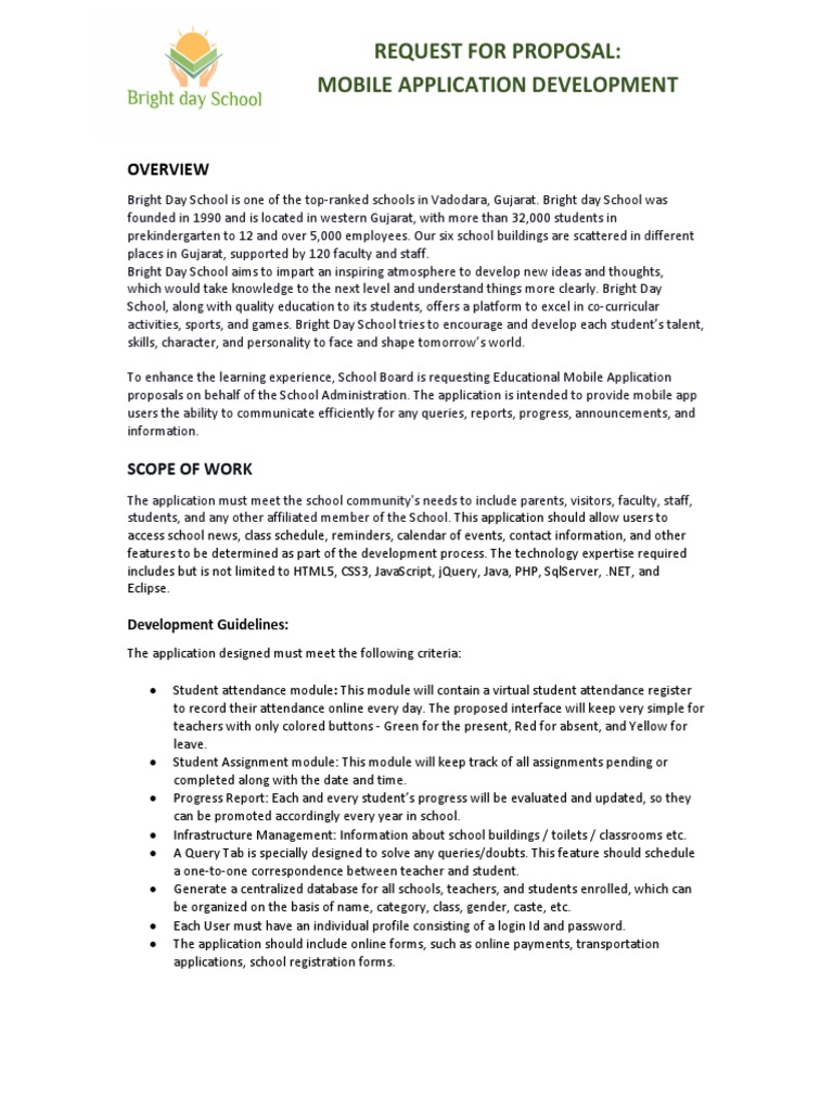 Mobile App Development RFP for Schools | PDF | Mobile App | Request For ...