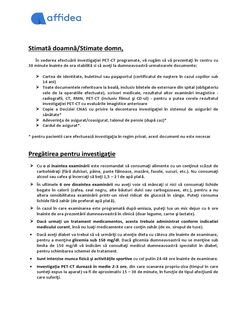 Pregatirea Pacientului Pentru Pet | PDF
