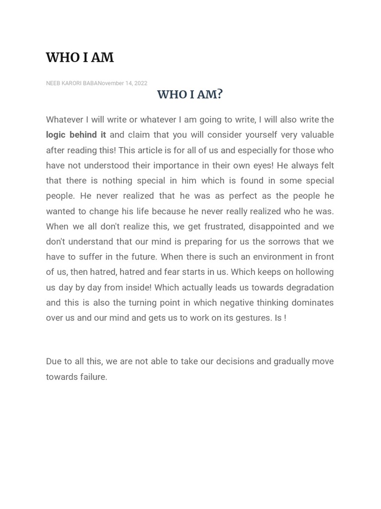 Who I Am | PDF | Thought