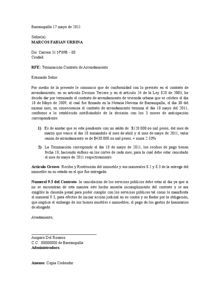 Carta de Terminacion de Contrato