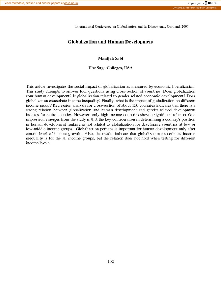 Globalization And Human Development Pdf Human Development Index