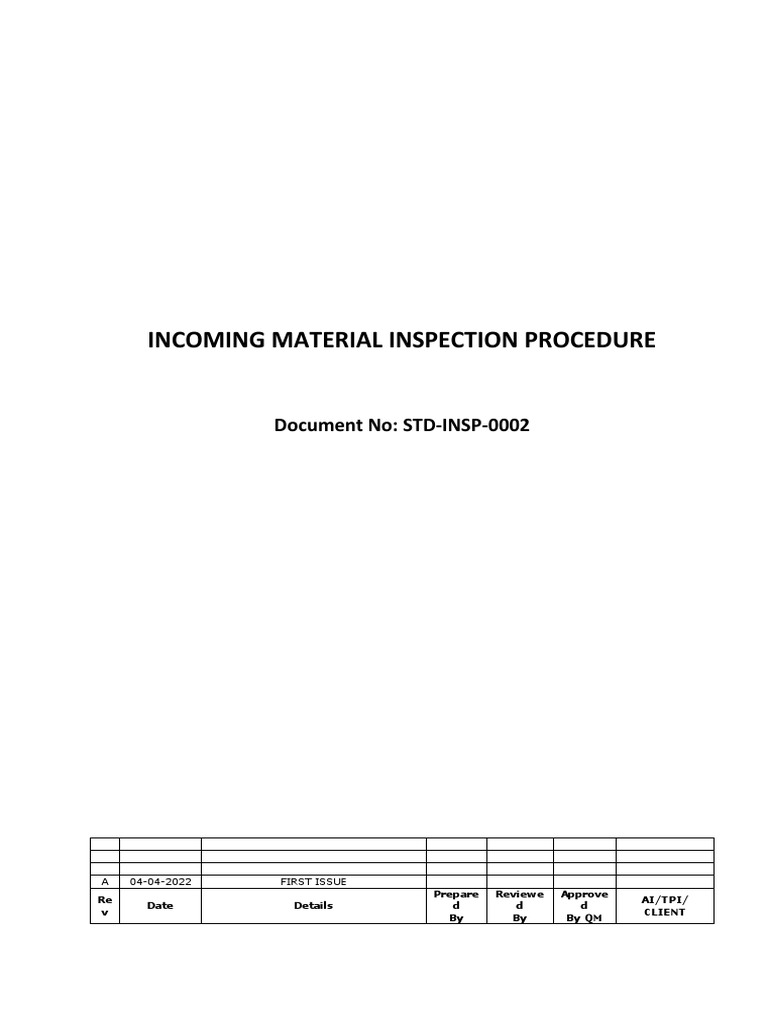Incoming Material Inspection Procedure | PDF | Pipe (Fluid Conveyance ...