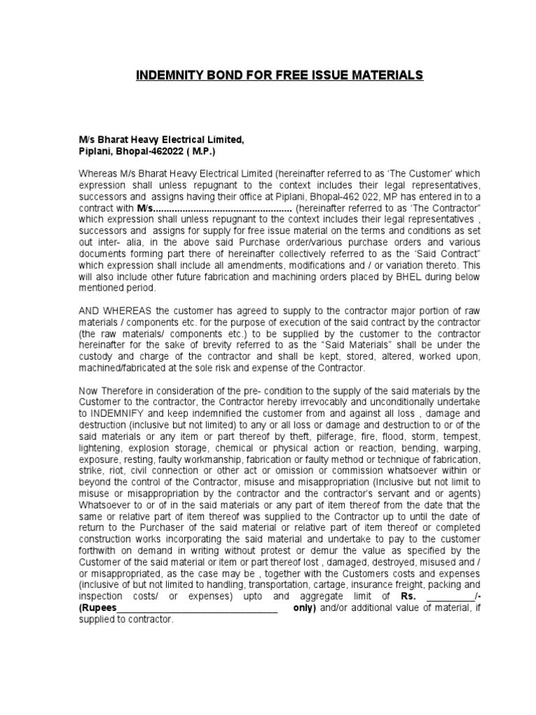 Indemnity Bond Format PDF Indemnity Notary Public