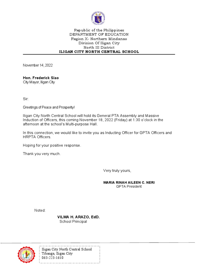 Invitation Letter For Induction of Officers PDF Governance