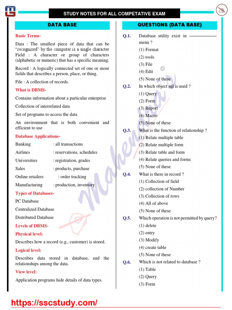 Mahindra Computer Notes in English (Database & Networking) (Sscstudy ...