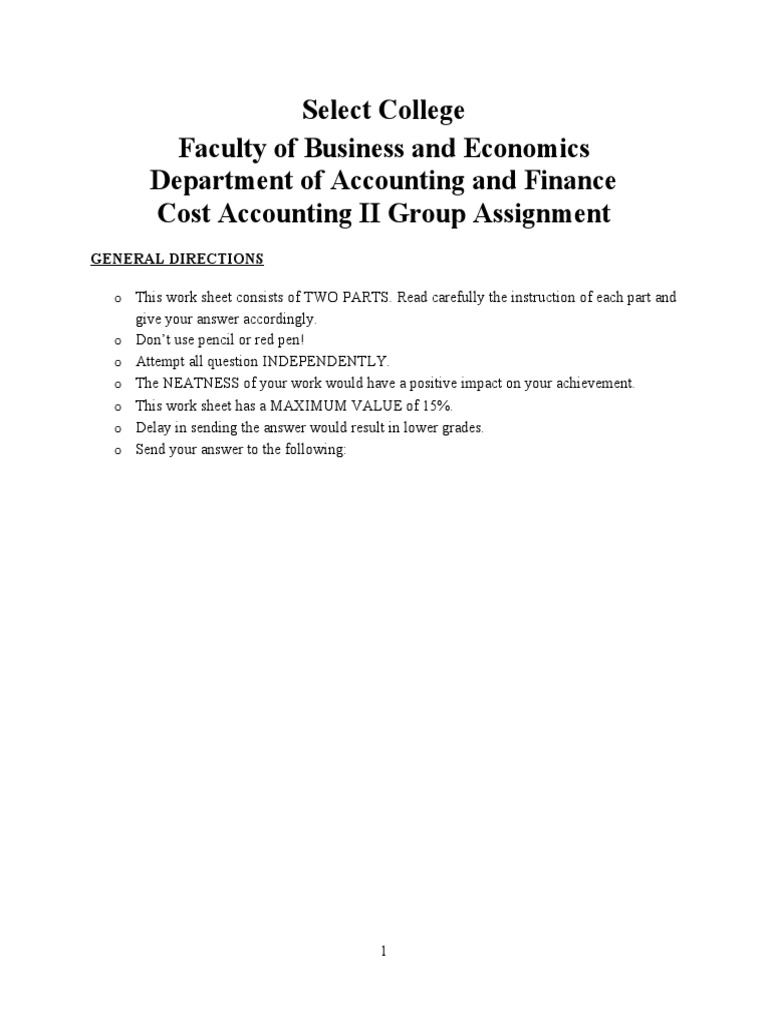 Cost Accounting II Group Assignment | PDF | Labour Economics | Economies