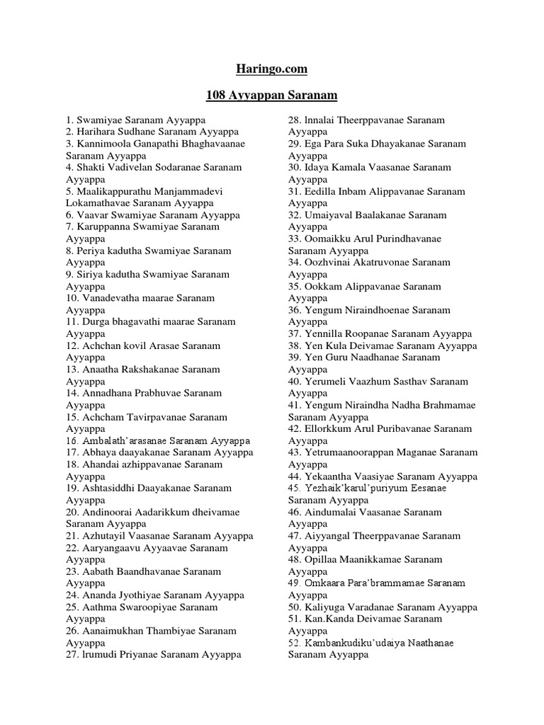 108 Ayyappan Saranam English | PDF | Hindu Theology | Hindu Deities, image size:768x1024