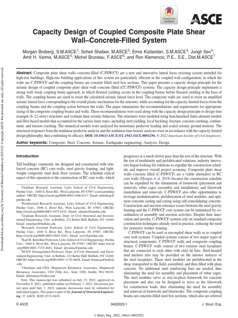 2022 Capacity Design of Coupled Composite Plate Shear Wall Concrete