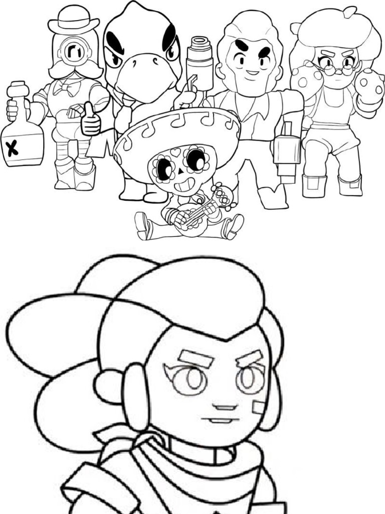 Hoja para colorear de personajes de Brawl Stars
