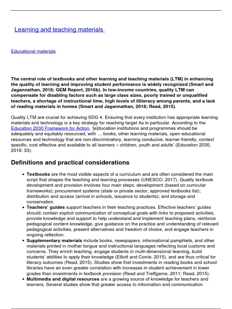 Importance of Quality Learning Materials | PDF | Teachers | Textbook