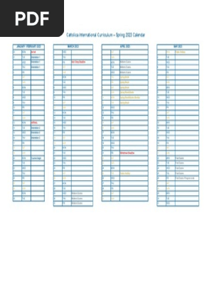 Ucscinternational-UCSC International Curriculum Calendar - Spring 2023 |  PDF | Observances | Holidays