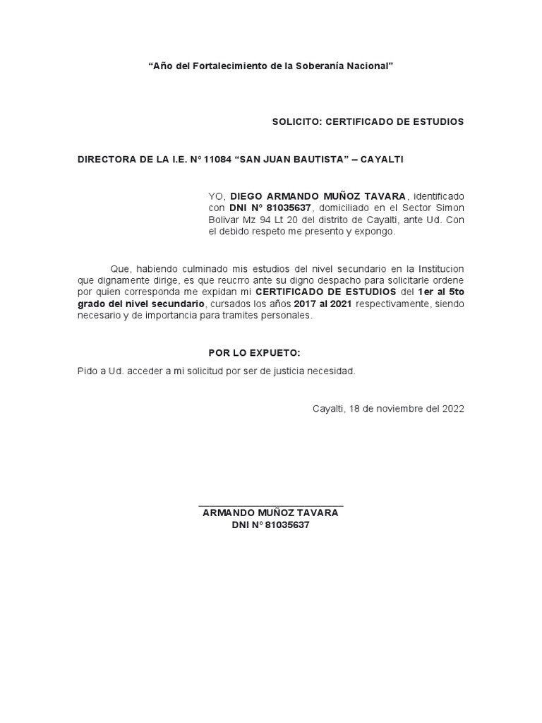 Solicitud para Certificado de Estudios | PDF
