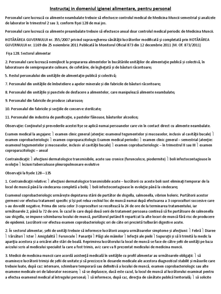 Instructaj in Domeniul Igienei Alimentare | PDF