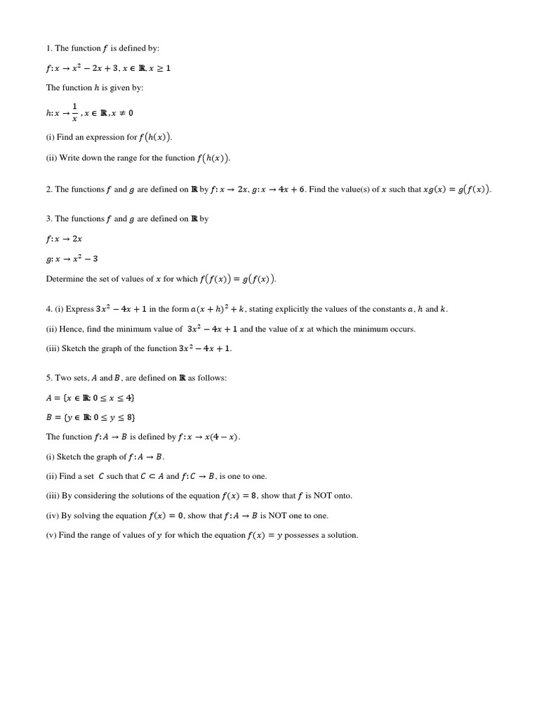 Pure math function questions | PDF