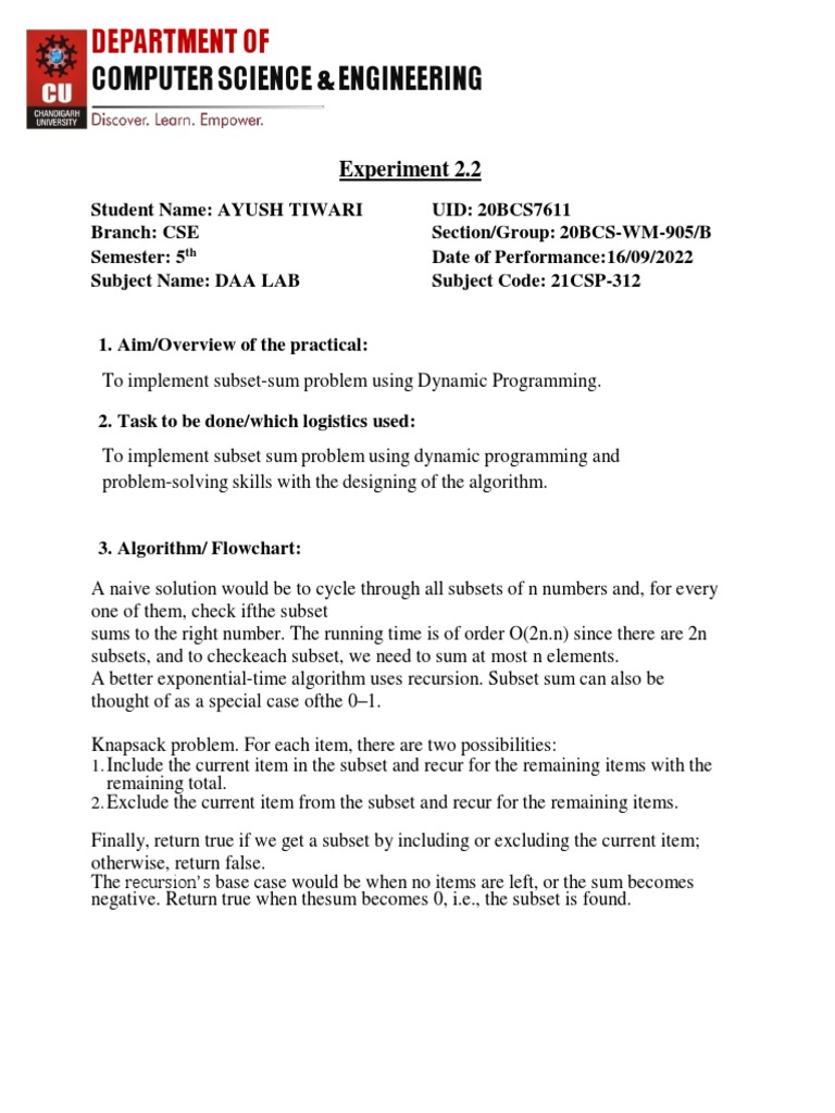 Dynamic Programming for Subset Sum | PDF | Mathematical Logic | Applied ...