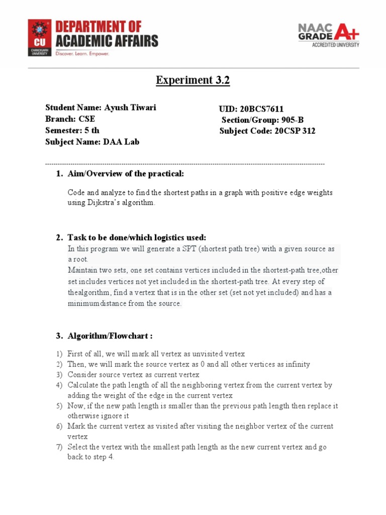 DAA Worksheet-3.2 20BCS7611 | PDF | Algorithms And Data Structures ...