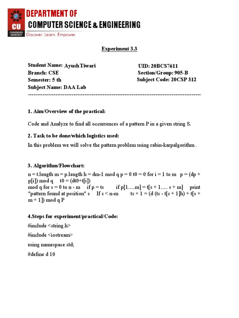 DAA Worksheet-3.3 20BCS7611 | PDF