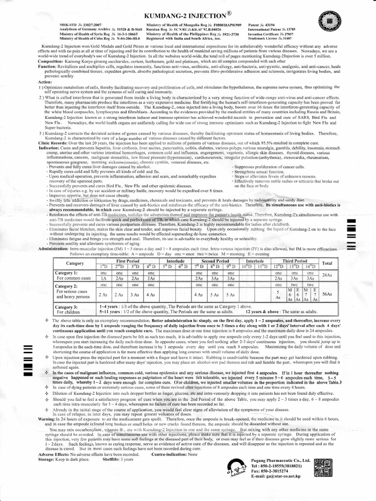 KUMDANG 2 Injection | PDF | Diabetes | Dose (Biochemistry)