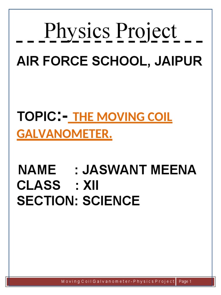 Project On Moving Coil Galvanometer. | PDF | Magnetic Field | Physical ...