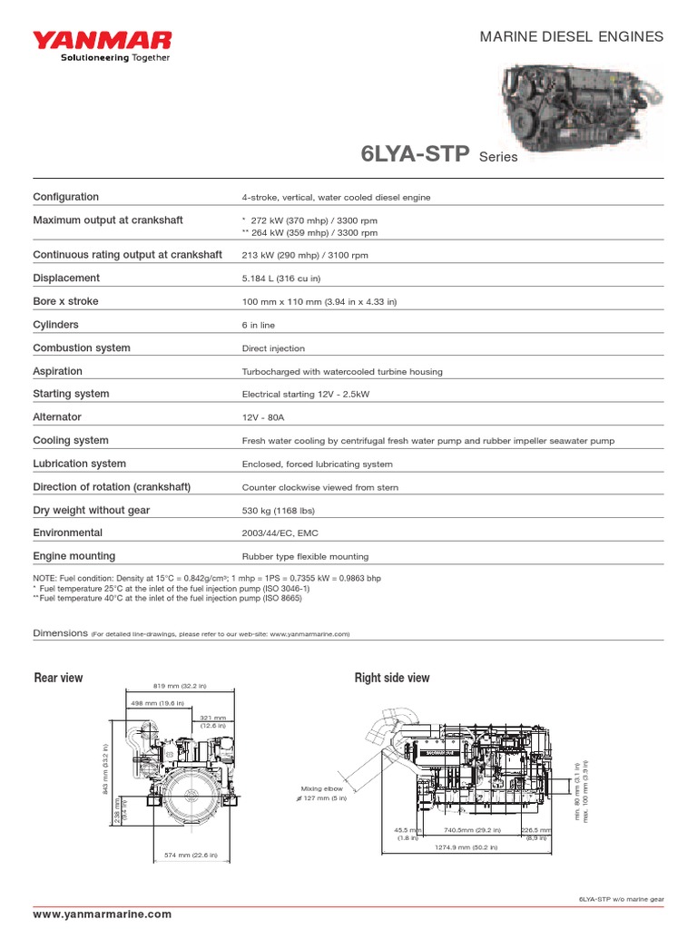 Yanmar 6LYA-STP Marine Diesel Specs | PDF