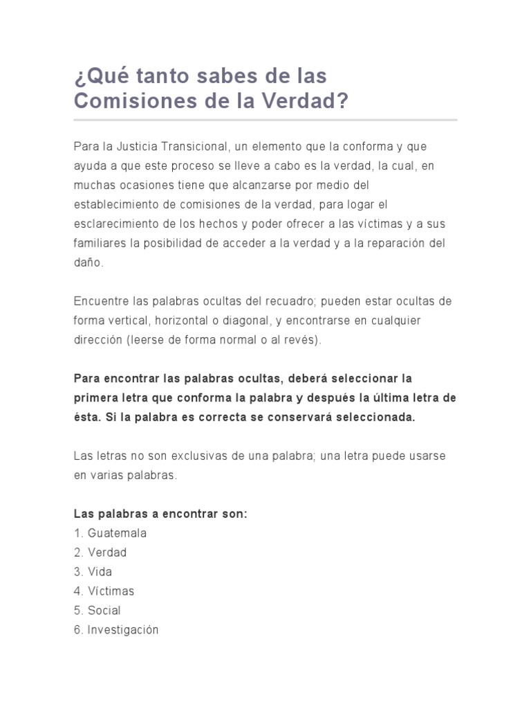 Comisiones de la Verdad: ¿Qué Sabes? | PDF | Verdad | Justicia