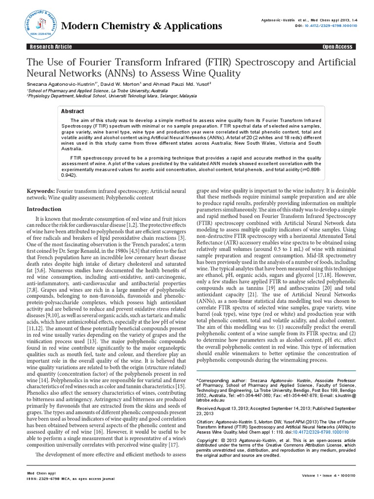 The Use of Fourier Transform Infrared Ftir Spectroscopy and Artificial Neural Networks Anns To
