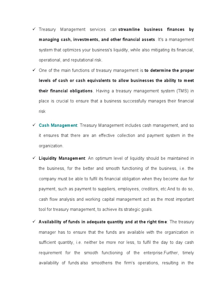 Treasury Management PDF Market Liquidity Working Capital